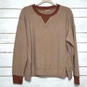 Hem & Thread Waffle Knit Pullover Top Size Medium Rust Long Sleeve